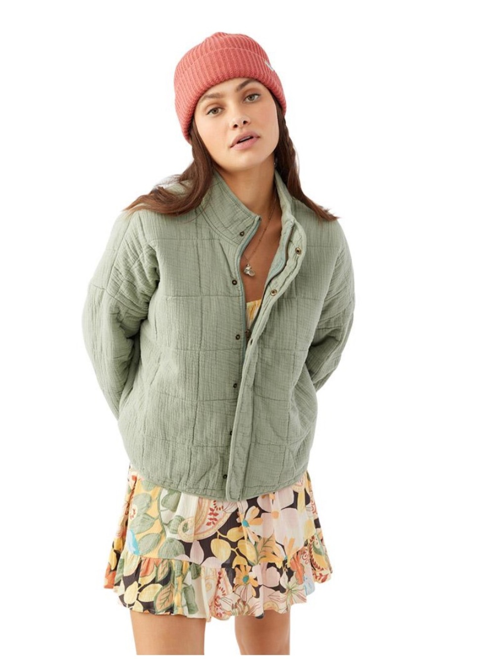 O'Neill Mabeline Oversized Quilted Jacket - Sage Green Medium